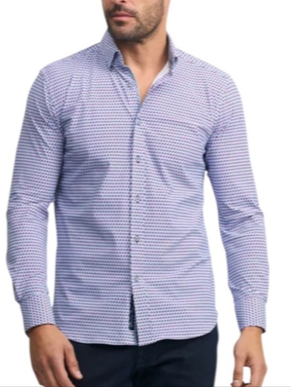 Robert Graham Tailored Fit White and Navy Micro-Pattern Dress Shirt